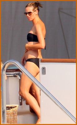 Heidi Klum in Black Bikini on Yacht in Italy